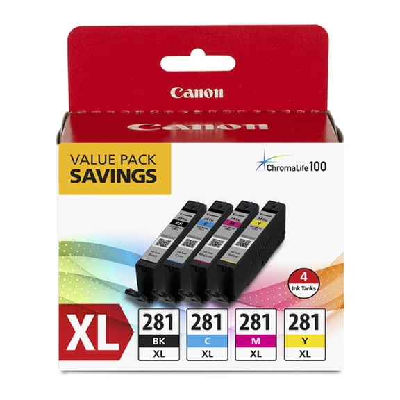 Canon 2037C005 CLI-281 XL BKCMY 4-Color Ink Tank Value Pack