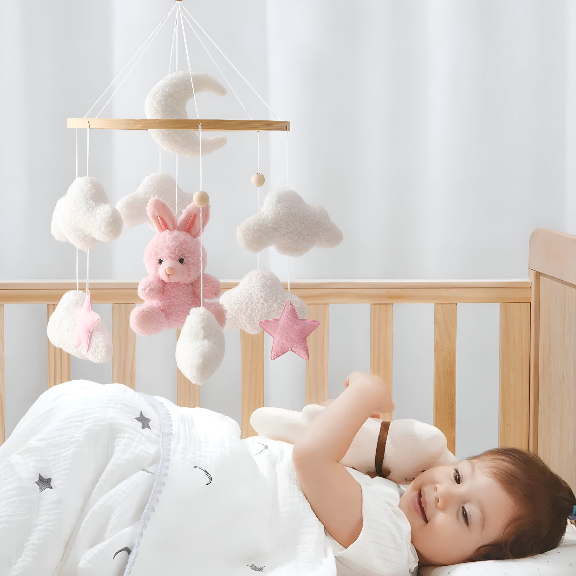 BESTSKY 2026 New Baby Crib Mobile Bunny Nursery Mobile for Boys Girls Mobile Nursery Decor for Infant Bedroom Hanging Baby Mobile for Bassinet Newborn Baby Gift