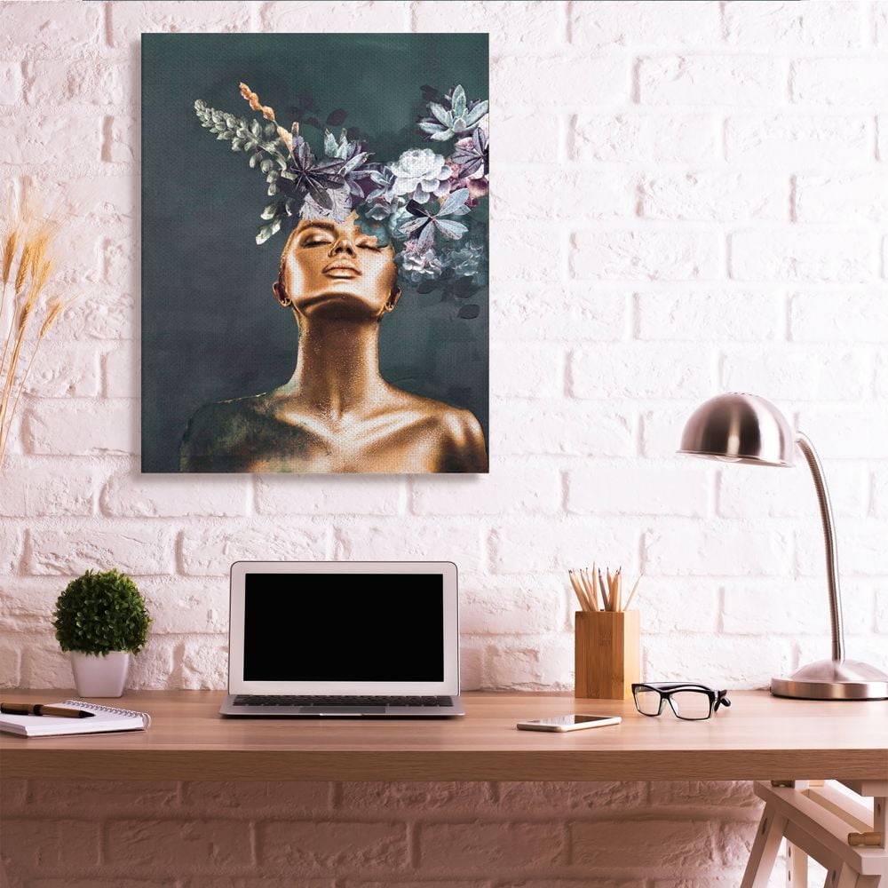 Stupell Industries Glamour Bronze Female Portrait Succulent Plants Canvas Wall Art Design by Design Fabrikken, 36" x 48"