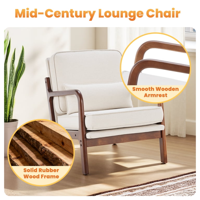 Edx Mid-Century Modern Accent Armchair, Beige photo 6