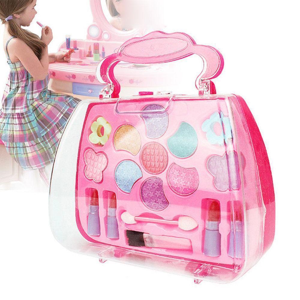 Visland Little Girls Pretend Play Makeup Set Princess Toy Box with Jewelry Kit, Cosmetic