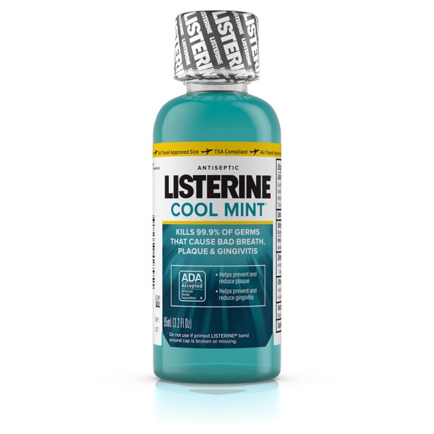Listerine Cool Mint Antiseptic Mouthwash for Bad Breath, Mint, 3.2 oz