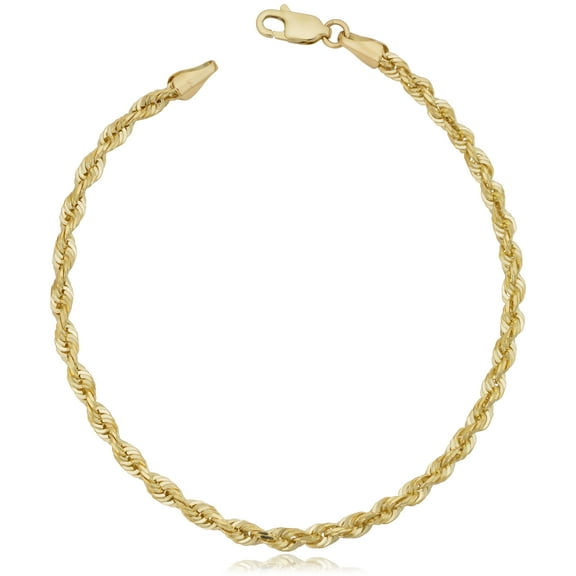 KoolJewelry 10k Yellow Gold 3.2mm Men's Or Women's Rope Chain Bracelet