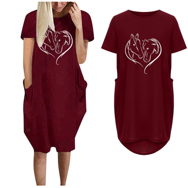 SMihono Robe d'Été Grande Taille pour Femmes 2023 Mode d'Été Imprimé Floral Décontractée à Manches Courtes avec Poche Col Rond Robe Ample
