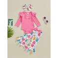 thumbnail image 3 of Jxzom Infant Baby Girls Easter Outfits Ribbed Knit Long Sleeve Rompers Bunny Ear Easter Eggs Flare Pants Headband 3Pcs Clothes Set, 3 of 8