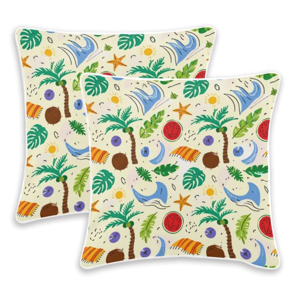 2 Pack Pillow Covers Tropic Mix Printed Decorative Pillow Case with Hidden Zipper, (No Pillow Insert)