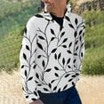 thumbnail image 2 of Black Leaves White Background Pattern Men's Stand Collar Sweater Long Sleeve Clothing Loose Fit Sports Sweater, 2 of 8