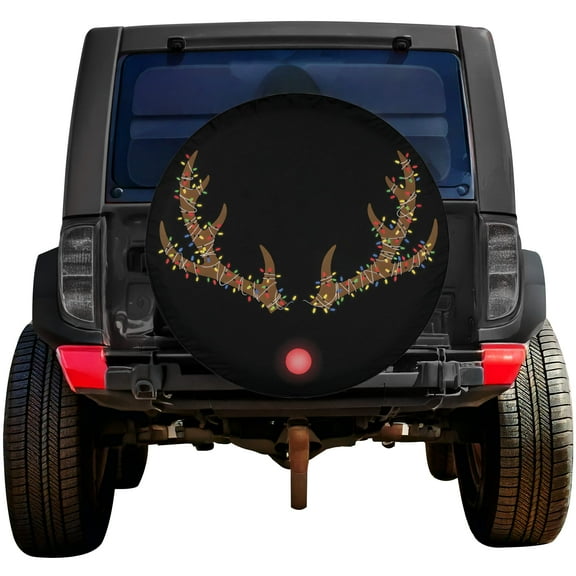 Lotusprinthandmade Reindeer Tangled Christmas Lights Spare Tire Cover Without Backup Camera Hole 6 Sizes (27 in.), reindeer christmas spare tire cover, tangled lights reindeer wheel protector