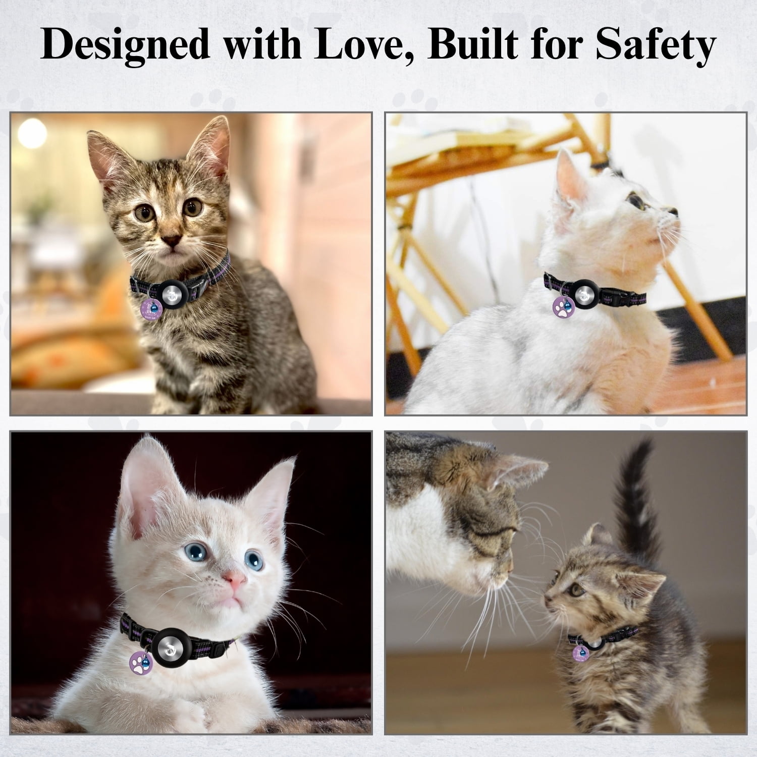 Smart Pet Collar with Built-in Bluetooth Tracker for Cats & Dogs, Works with iOS Devices, Adjustable, Lightweight, GPS Locator for Pets- Purple