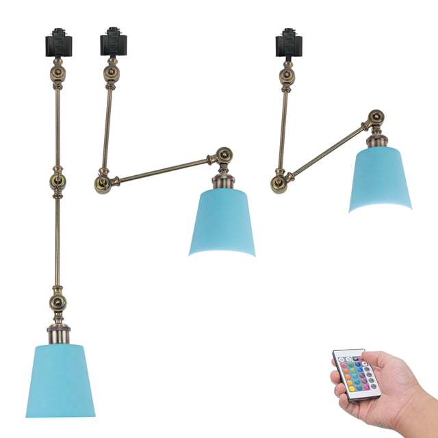 FSLiving H Type Gimbaled Track Lighting, Ceiling Spotlighting Remote Control, Color Changing RGBW A19 Smart Bulb Mini Lights H Track Mounted for Kitchen Sloped Ceiling,Disco Ball, Macaron Blue