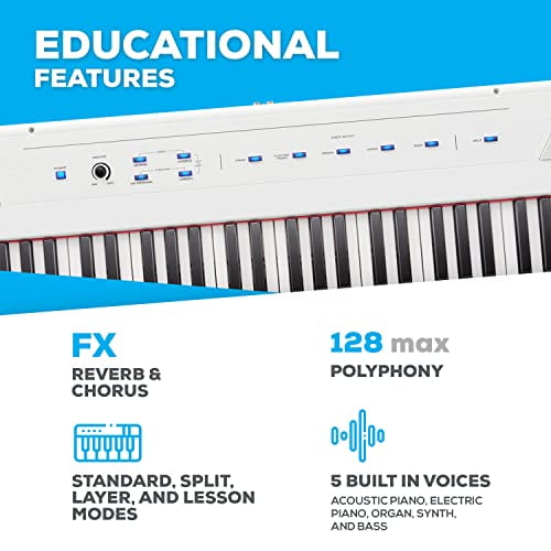 Alesis Recital – 88 Key Digital Piano Keyboard with Semi Weighted Keys,  2x20W Speakers, 5 Voices, Split, Layer and Lesson Mode, FX and Piano Lessons