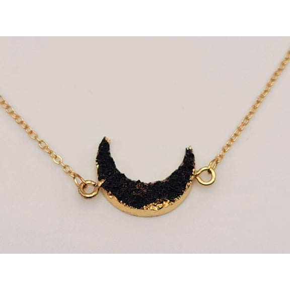 Natural crystal druzy Minerals gem stone charm necklace Black Moon Obsidian