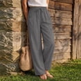 thumbnail image 4 of Linen Cotton Casual Pants For Women Drawstring Pocket Relaxed Road Trip Outfit Summer Soft Looking Draped Silhouette Streetwear Lightweight Comfort, 4 of 7