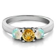 thumbnail image 2 of Gem Stone King 925 Sterling Silver Yellow Citrine and White Simulated Opal Women Ring (1.23 Ct Round, Size 8), 2 of 5
