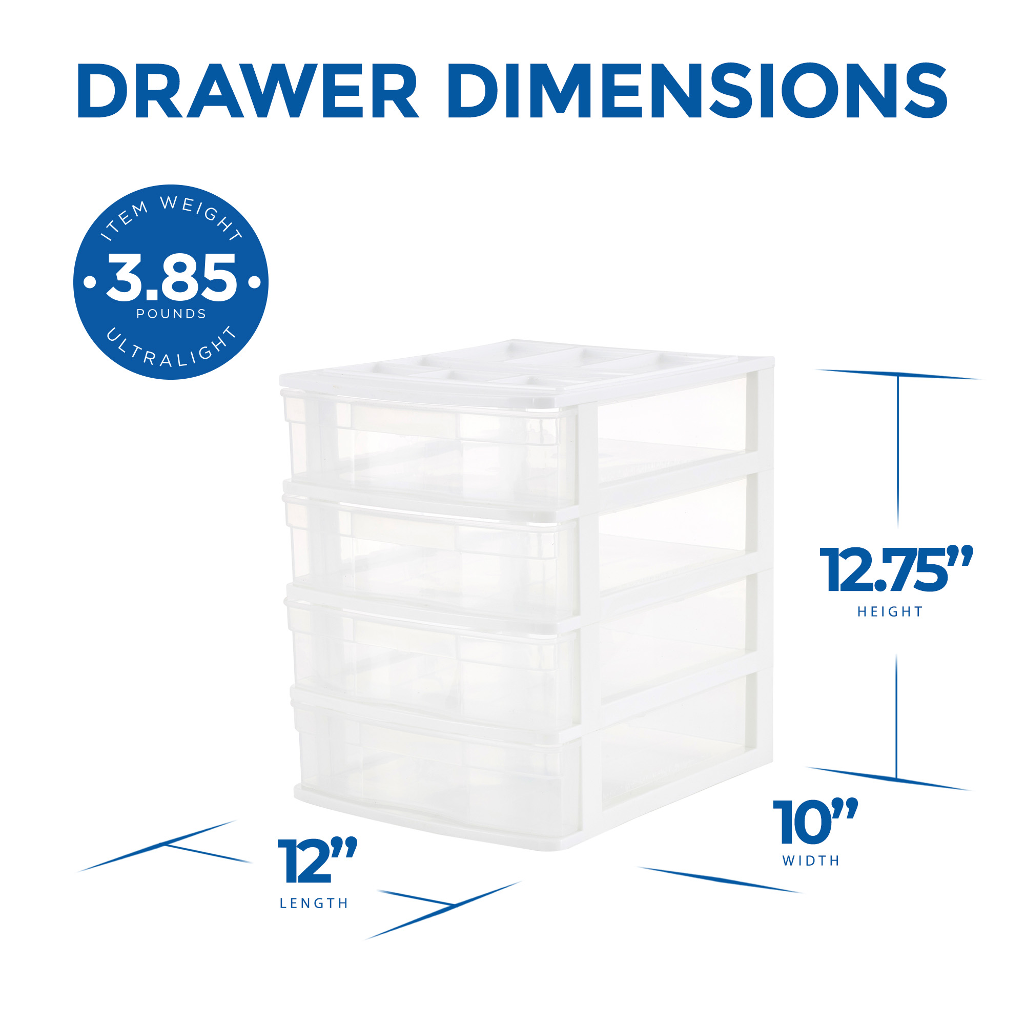 Gracious Living 4 Drawer Clear Plastic Desktop & Countertop Storage Organizer, White Frame