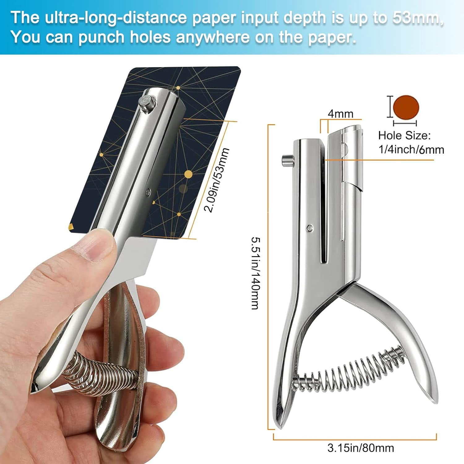 Single Hole Punch Heavy Duty Hand Held Leather Punch for Scrapbook Paper ID Card PVC Badge Photos