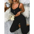 thumbnail image 2 of Women's Ribbed, Lace Trim Two-Piece Pajama Set, Black, Large, 2 of 2