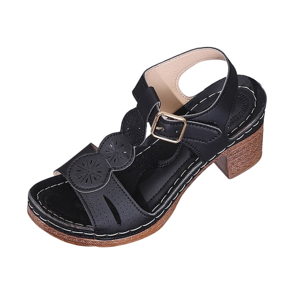 IUJSOY Sandals for Women 2025 Heels Boho T-Strap Heeled Sandals Open Toe Slingback Dress Shoes