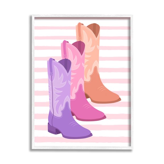 Stupell Industries Striped Pastel Cowgirl Boots Beauty & Fashion Painting White Framed Art Print Wall Art, 11 x 14