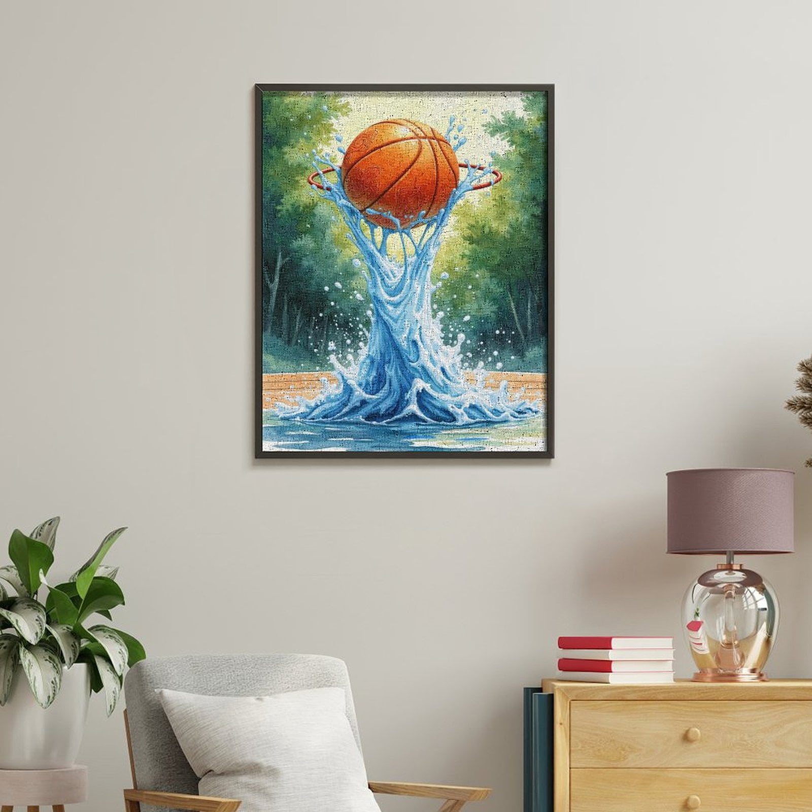 Paint By Numbers Kit for Adults Beginner - DIY Basketball Water Splash Art Canvas Painting Kits for Adults, Frameless Paint By Number for Adults for Home Wall Decor 16x20 Inch
