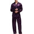 thumbnail image 2 of Men's Satin Pajamas Long Button-Down Pj Set Sleepwear Loungewear (Purple, XXL), 2 of 4