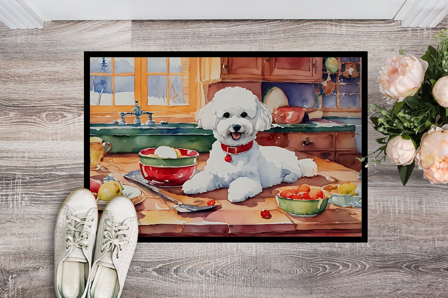 Carolines Treasures DAC3736MAT 18 x 27 in. Unisex Bichon Frise Christmas Cookies Doormat