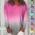 thumbnail image 3 of Tops for Women--Womens Casual Summer O-Neck T-Shirt Gradient Printed Blouse Long Sleeve Shirt Tunic Top, 3 of 3