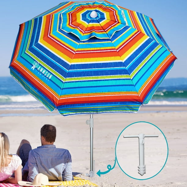 AMMSUN Beach Umbrellas 6.5ft with Sand Anchor Heavy Duty Outdoor