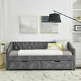 thumbnail image 2 of Twin Size Daybed with 2 Storage Drawers, Button Tufted Upholstered Sofa Bed with Nail Head Trim, Daybed for Bedroom Living Room, 500LBS Weight Capacity, Gray, 2 of 7