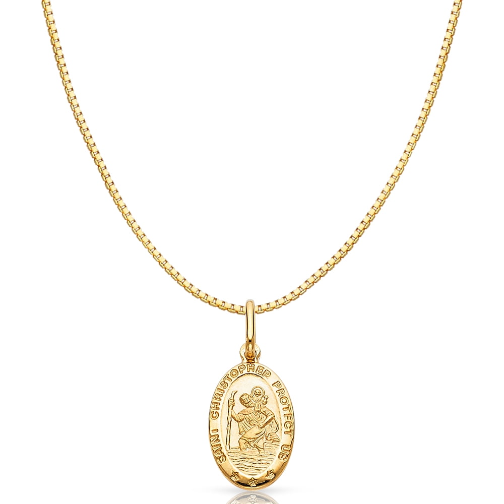 14K Yellow Gold Double Dolphin Prosperity Charm Pendant with 0.9mm Wheat Chain Necklace