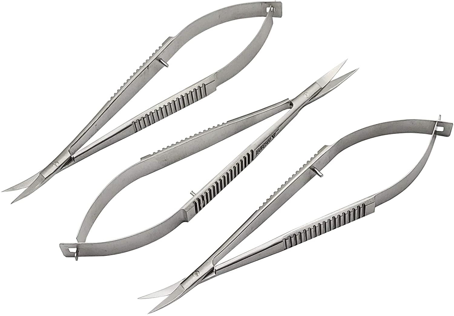 CASTROVIEJO SCISSORS 5.5' INCHES CURVED SET OF 3 MICRO THREAD CUTTING EMBROIDERY SPRING ACTION EXTRA SHARP SQUEEZABLE BY ARTMAN BRAND