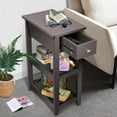 thumbnail image 3 of ANHXN End Table,  Nightstand with Drawer and Shelves, Wood Look Accent Narrow Side Tables Living Room Bed Room Office, 3 of 18