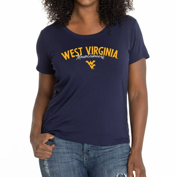 Women's Navy West Virginia Mountaineers Scarlet Scoop Neck T-Shirt