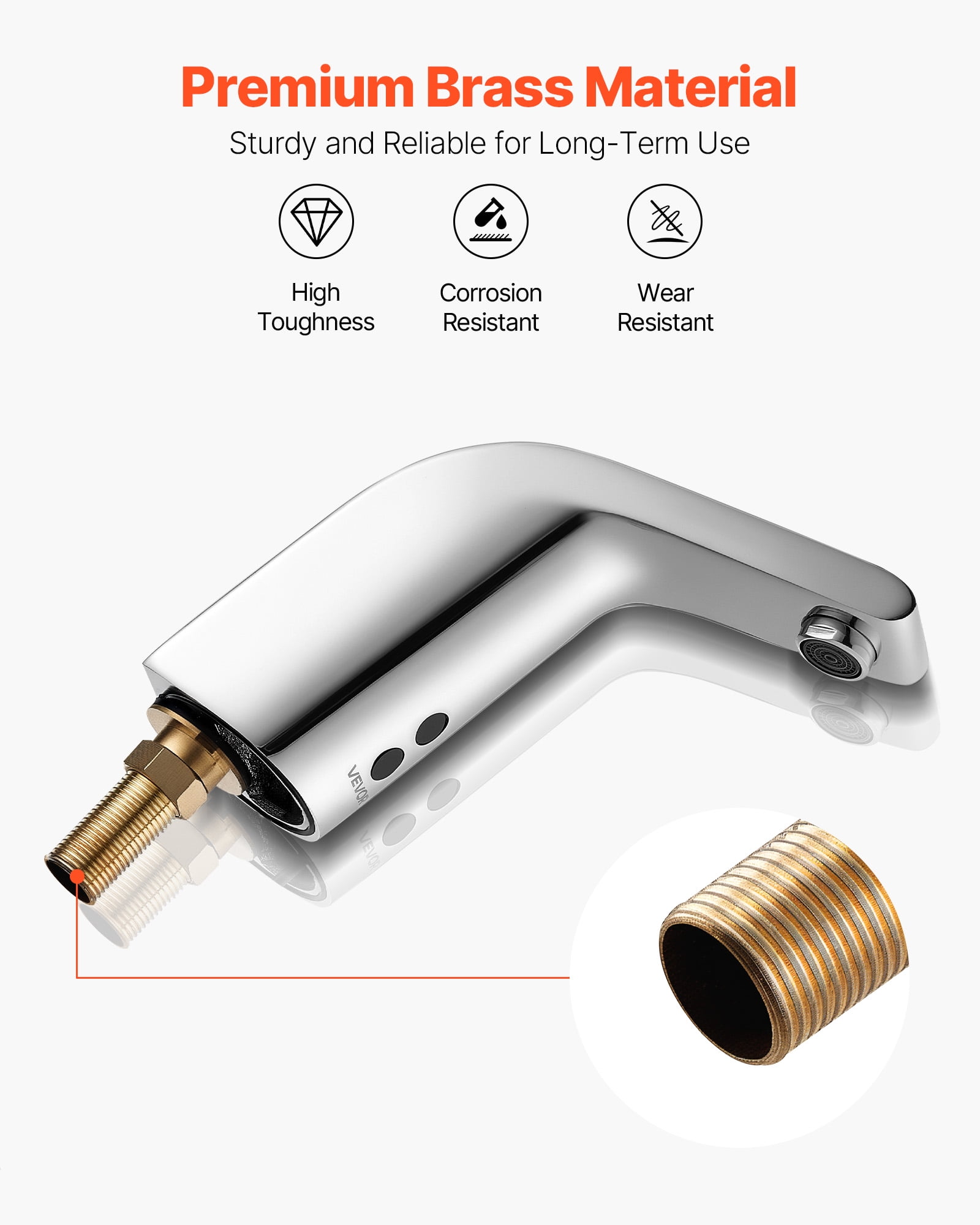 VEVOR Touchless Bathroom Sink Faucet, Automatic Motion Sensor Restroom Toilet Faucet Cold Water with Single Hole, Battery Operated for 9/16 in Pipe Commercial Lavatory,Chrome Plated Silver