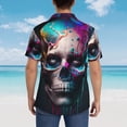 thumbnail image 4 of Logiee Modern Abstract Colorful Skull B Print Mens Hawaiian Shirts,Loose-Fit Short Sleeve Button Down Tropical Aloha Beach Shirt,Summer Vacation Wedding Tops,Medium, 4 of 7