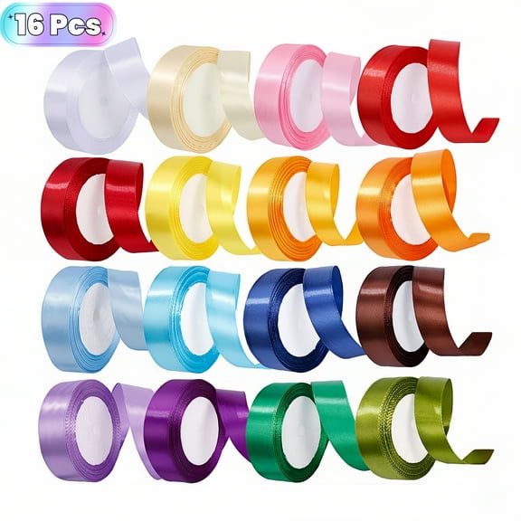 16 Colors 400 Yards Ribbon, 1 Inch Satin Ribbon, Single Face Satin Ribbons for Gift Wrapping, Wedding Decoration, Halloween, Christmas