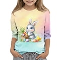 thumbnail image 2 of Girls Easter Bunny Long Sleeve T-Shirt Pastel Rainbow Green Spring Top for Kids & Kids Ages 3-12 Years Soft Stretchy,Size 11-12 T, 2 of 5