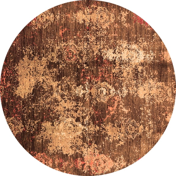Ahgly Company Indoor Round Oriental Orange Industrial Area Rugs, 3' Round