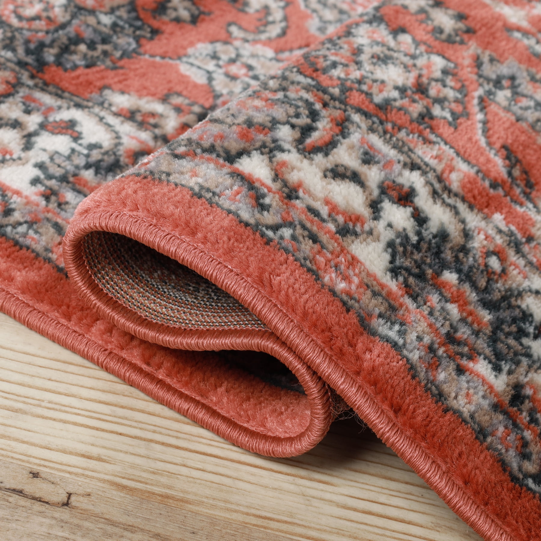 Superior Lille Traditional Floral Indoor Runner Rug, Salmon, 8' x 10'