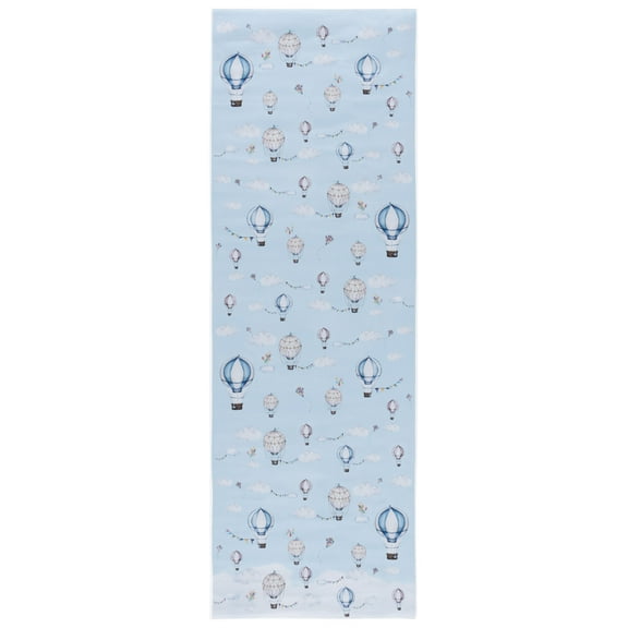 SAFAVIEH Tacoma Kids Hot Air Balloons Runner Rug, Ivory/Blue, 2'6" x 8'