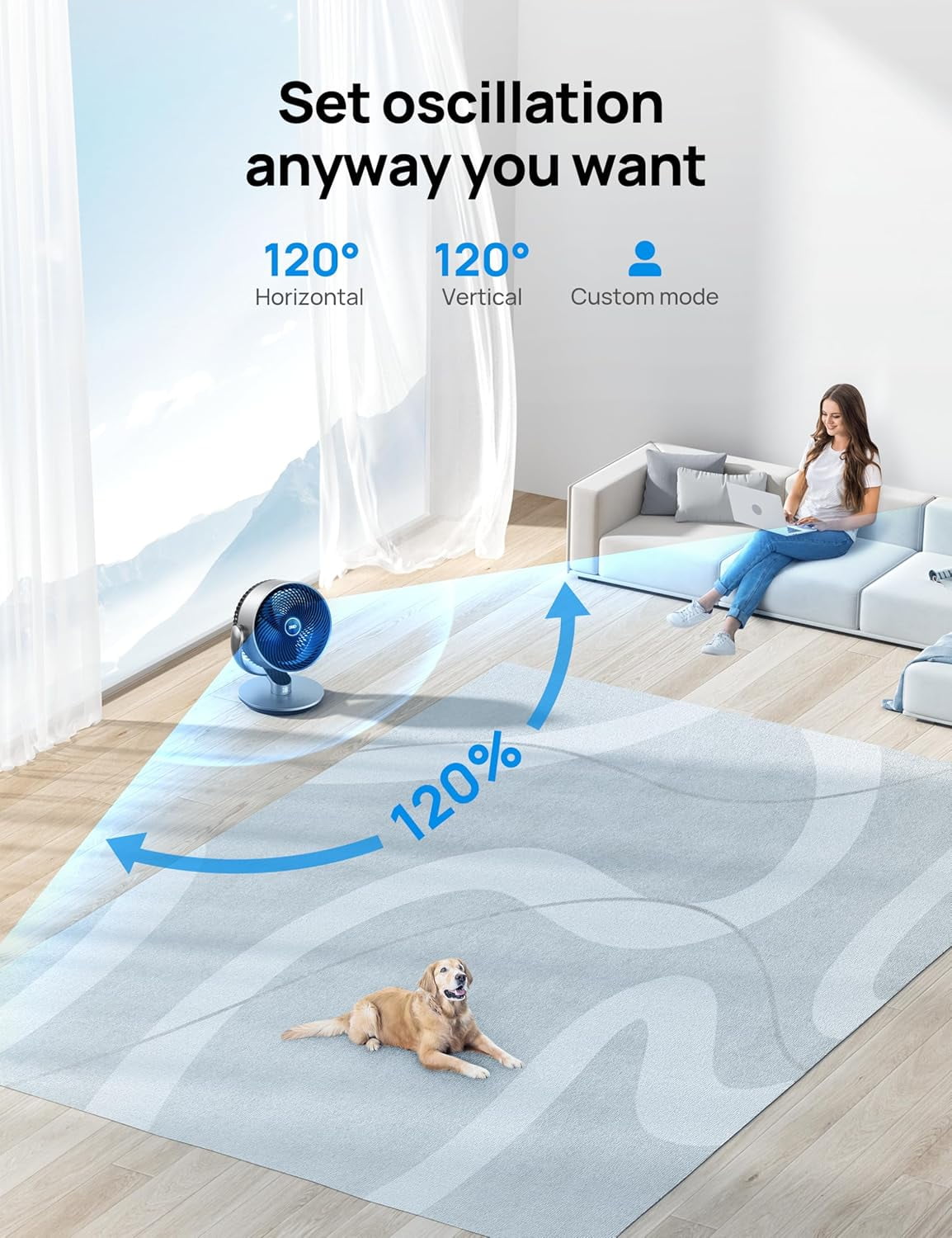 Dreo Smart Fans for Home, 110ft Air Circulator, 120° 90° Oscillating Fans with WiFi Voice Control, 9 Speeds, 25dB DC Quiet Fan, 6 Modes, 12H Timer, Works with Alexa/Google, 16" Table Fan for Bedroom.