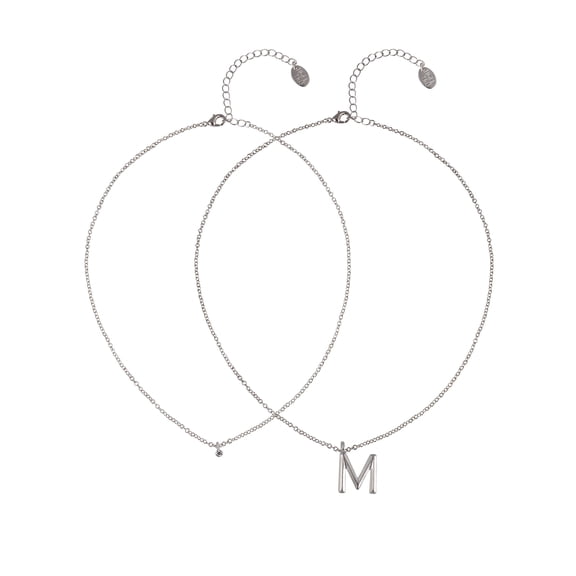 Time and Tru Silvertone Rolo Chain 2 Row Initial "M" Pendant Necklace