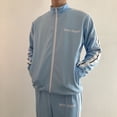 thumbnail image 5 of Palm Angels side traje deportivo informal con estampado de letras a rayas en blanco y negro, chaqueta superior para hombreConjunto azul claro, 5 of 5