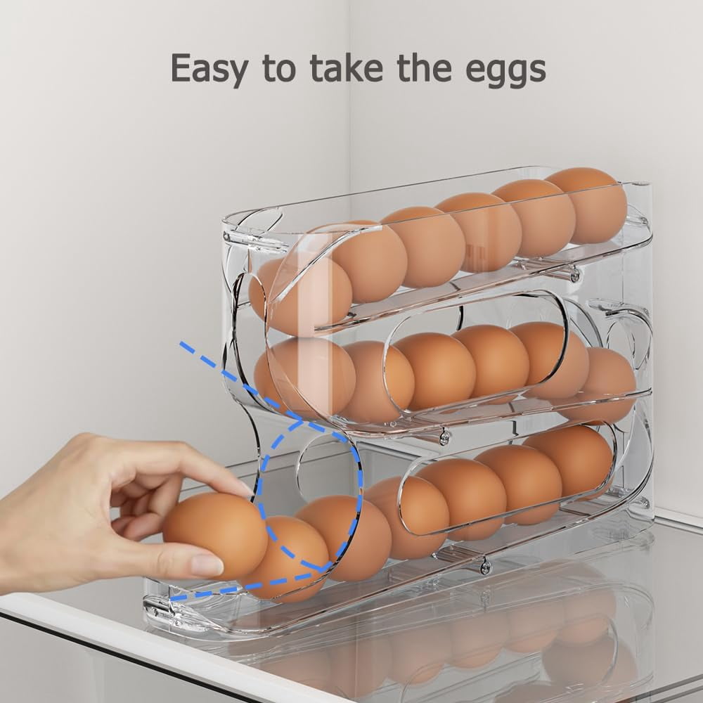 Automatic Rolling Egg Dispenser for Fridge, FIFO Design, Holds 36 Eggs, Space-Saving Organizer and Storage Container for Refrigerator & Countertop (2-Pack)