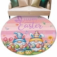 thumbnail image 2 of Easter Gnomes Bunnies Round Area Rug 5ft, Spring Easter Eggs Floral Pink Wood Washable Non-Slip Circle Rugs for Bedroom Living Room Kitchen, Soft Low Pile Carpet for Dining Room Playroom Nursery, 2 of 9