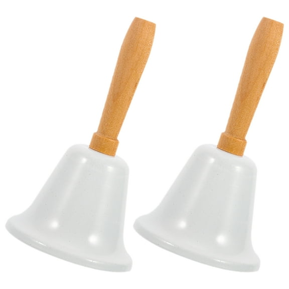 LEDMOMO White Metal Hand Bell with Wooden Handle for Party and Classroom Use 2Pcs