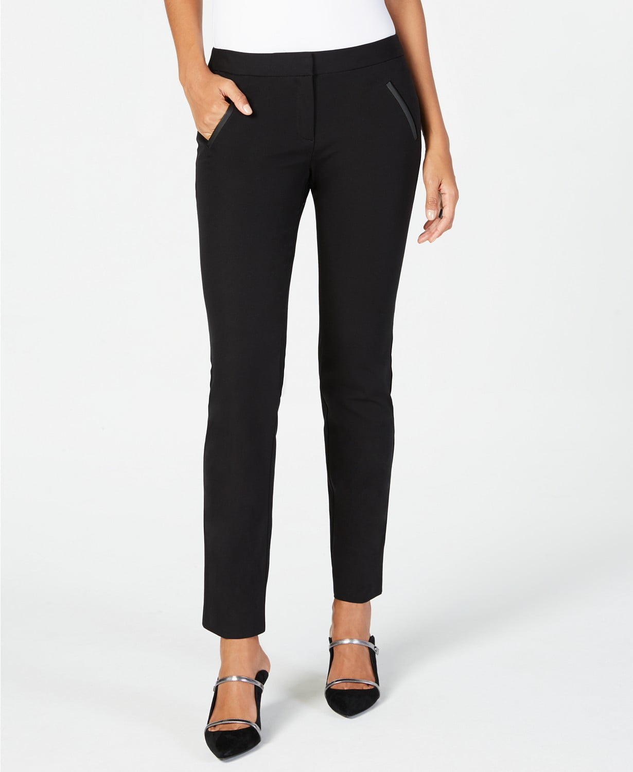 Alfani - Alfani - Faux-Leather-Trim Slim-Leg Pants - Regular - 8 - Walmart.com - Walmart.com