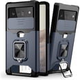 thumbnail image 1 of KOMI Compatible for Google Pixel 6 2021 Case with Camera Cover & Kickstand, Slide Lens Cover+Rotate Ring Stand+Card Holder, Impact-Resistant, Full Protect for Google Pixel 6 Blue, 1 of 5