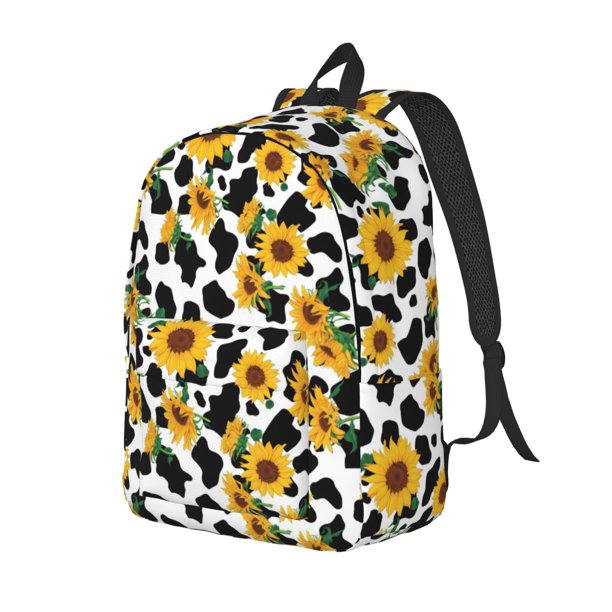 Disketp Cute Cow Print Sunflower A print Canvas Backpack Lightweight Travel Daypack Student Rucksack Laptop Backpack-Medium