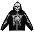 thumbnail image 4 of XIAOCHA Halloween Zip‑Up Hoodie for Men Zipper‑Face Hood X‑Ray See‑Through Skeleton Graphic Hoodie Sweatshirt, Black, Sizes S, 4 of 4